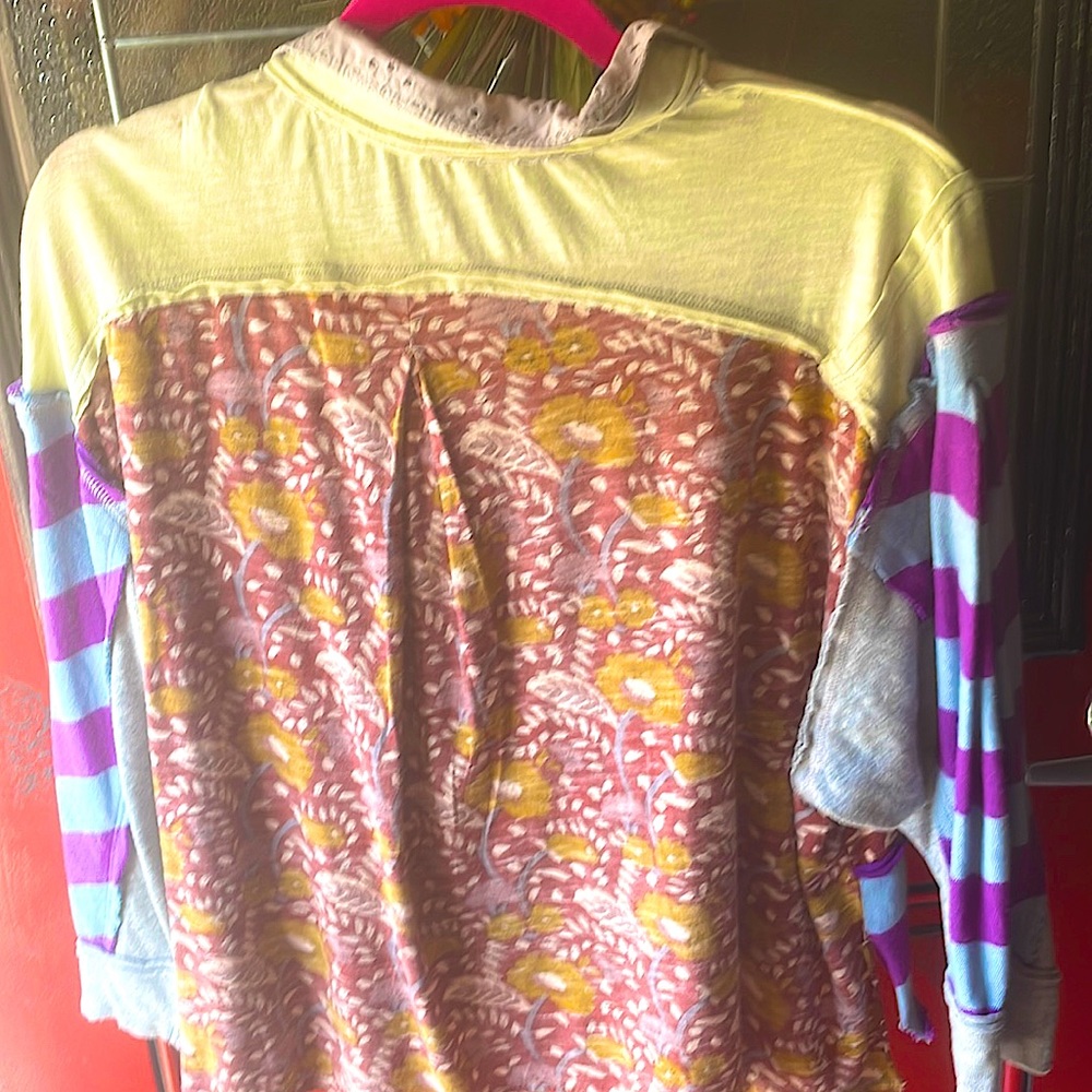 Cool Free Prople mixed media cotton blouse